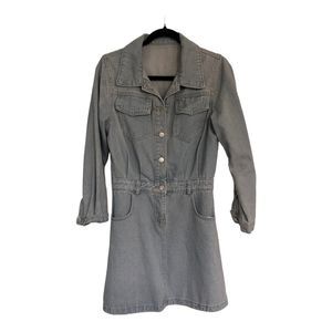 Long Sleeve Denim Shirt Dress Womens S Button Up Pockets 90's Y2K Blue